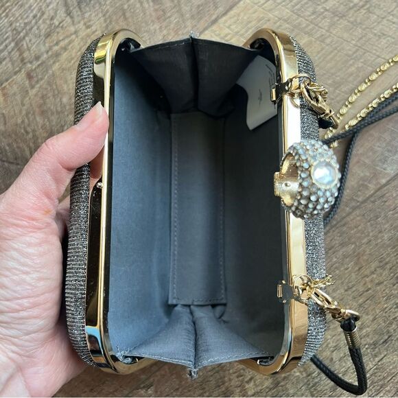 Diamond Clutch Fancy Purse Diamond & Gold design // removable straps - Picture 7 of 10